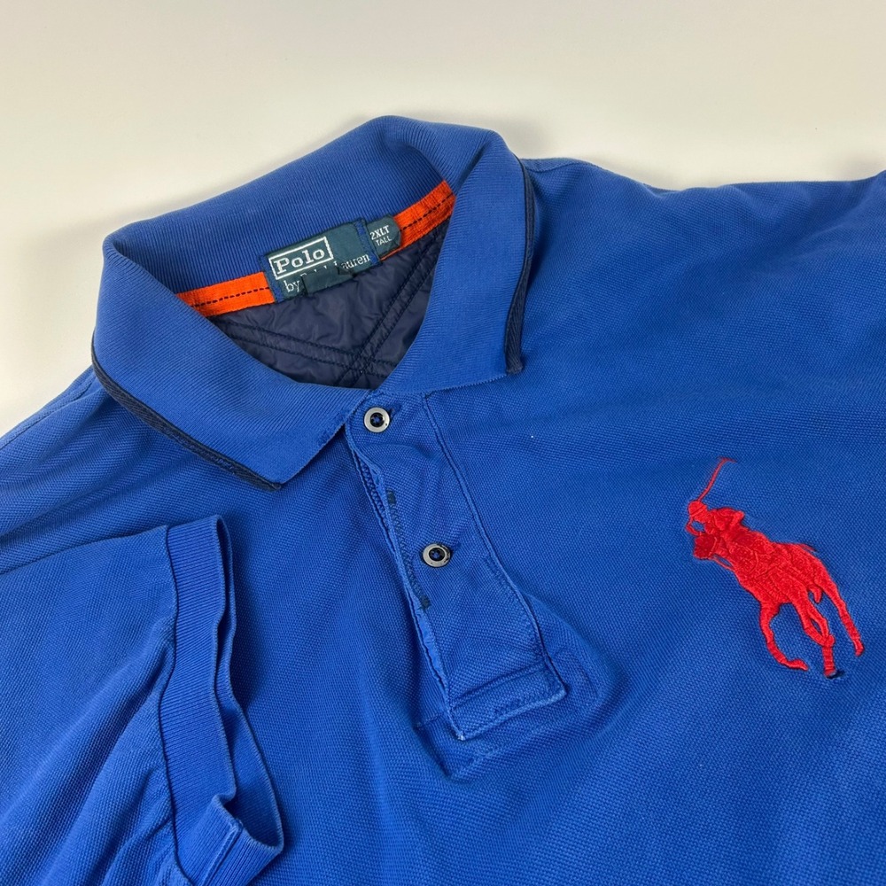 Polo Ralph Lauren Mens 2XLT Big Pony Polo Shirt Blue Red Big & Tall Cotton Pique